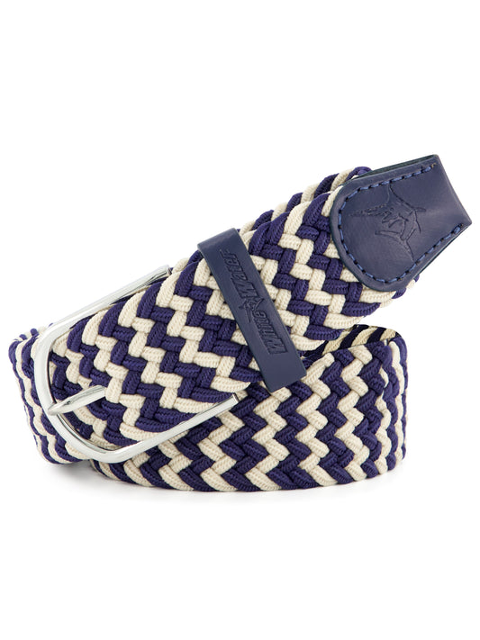 Waterline Braided Belt navy cream woven strap with blue leather end White Water Life brand on Tampa Home & Garden Store