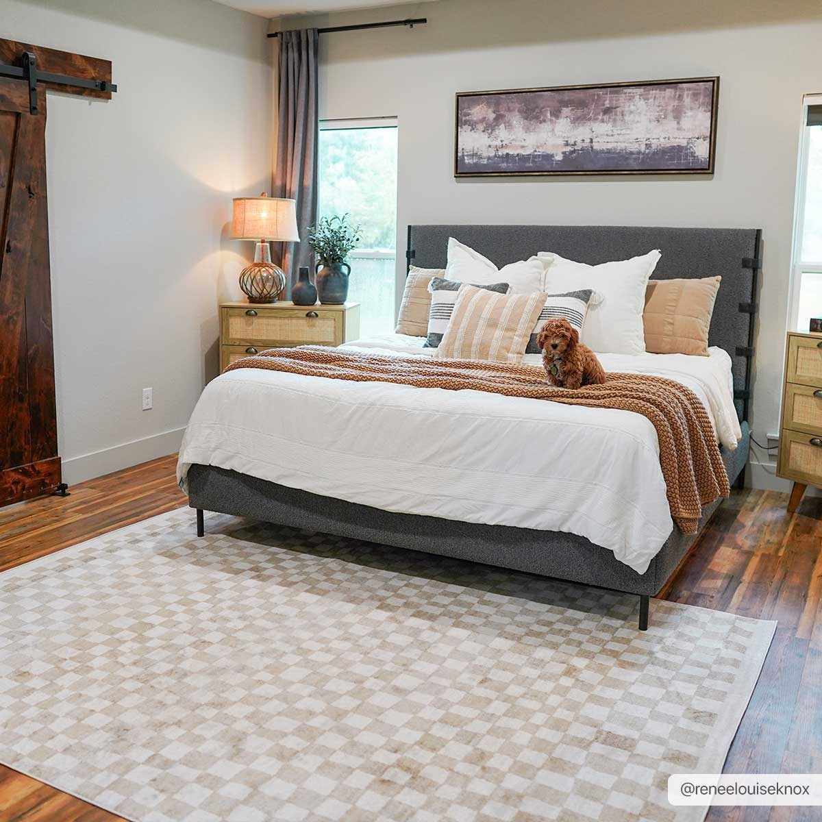 Benjy Irregular Checkboard Rug Cream&Gold by Boutique Rugs, woven checkerboard bedroom rug on Tampa Home & Garden Store