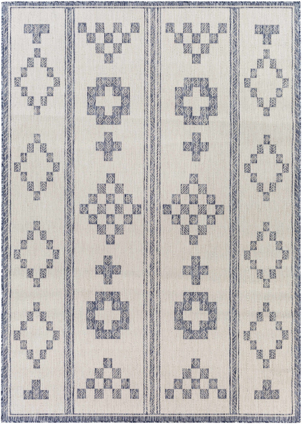 Besao Indoor & Outdoor Rug blue ivory geometric panel pattern Boutique Rugs clearance on Tampa Home & Garden Store