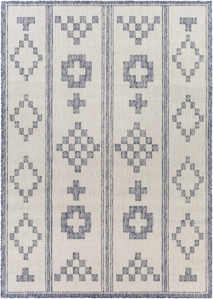 Besao Indoor & Outdoor Rug blue ivory geometric panel pattern Boutique Rugs clearance on Tampa Home & Garden Store