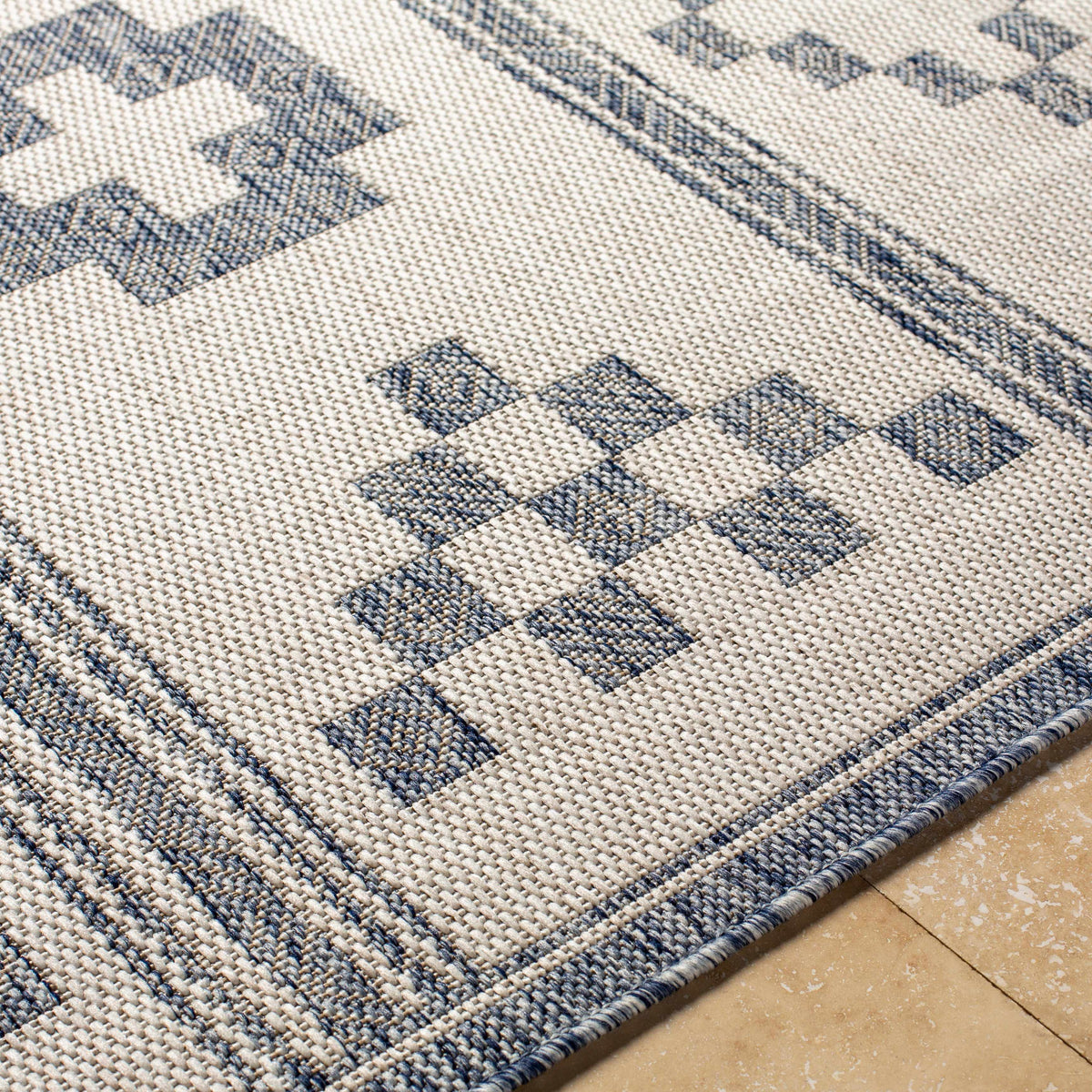 Besao Indoor & Outdoor Rug blue and cream geometric weave on Tampa Home & Garden Store