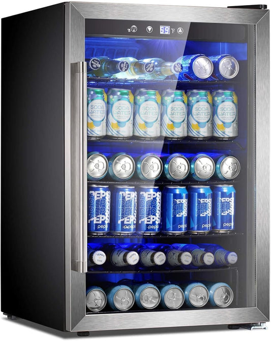 Refrigerador de bebidas de 4.4 pies cúbicos, mini refrigerador con puerta de vidrio para 145 latas W58128SSH 