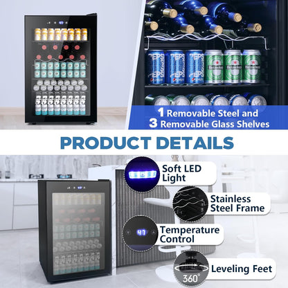 Refrigerador de bebidas de 4.5 pies cúbicos, mini refrigerador con puerta de vidrio para 145 latas W58128BH 