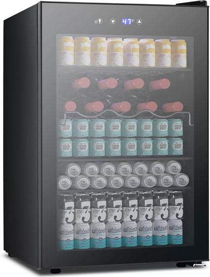 Refrigerador de bebidas de 4.5 pies cúbicos, mini refrigerador con puerta de vidrio para 145 latas W58128BH 