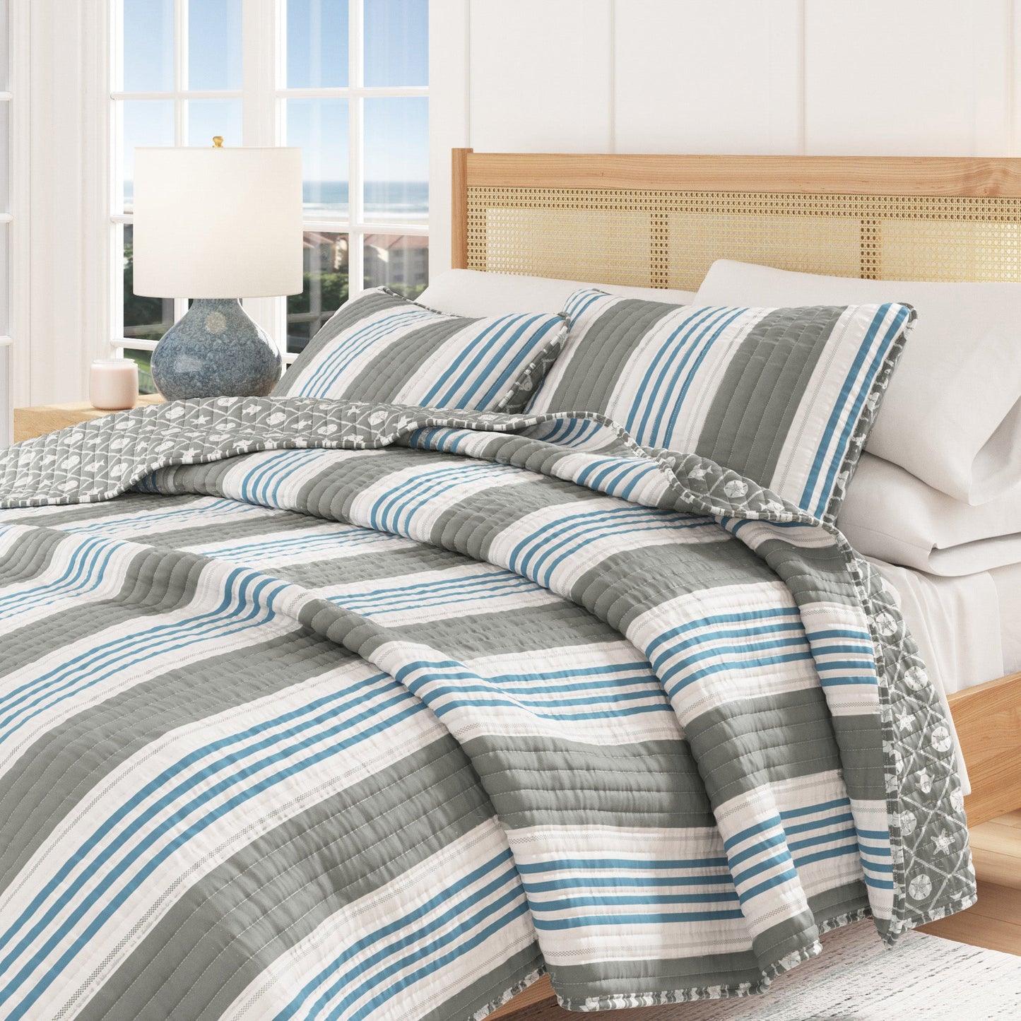 Soft Coastal Striped Quilt Set for Cozy Nights