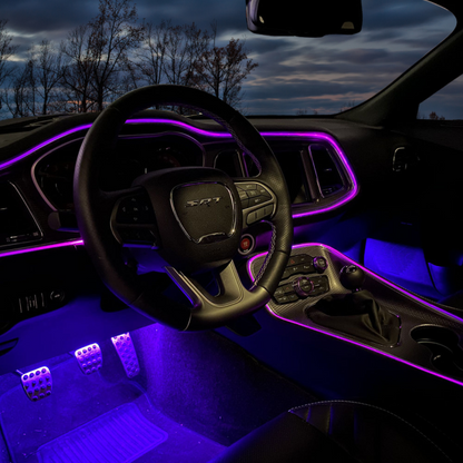 Color-Changing RGB interior dash ambient lighting kit adds purple glow to dash and pedals on Tampa Home & Garden Store