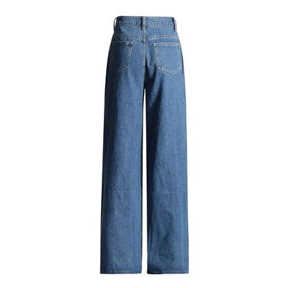 High Waist Hollowed Heart Shape Wide Leg Jeans, back view with back pockets in denim blue on Tampa Home & Garden Store
