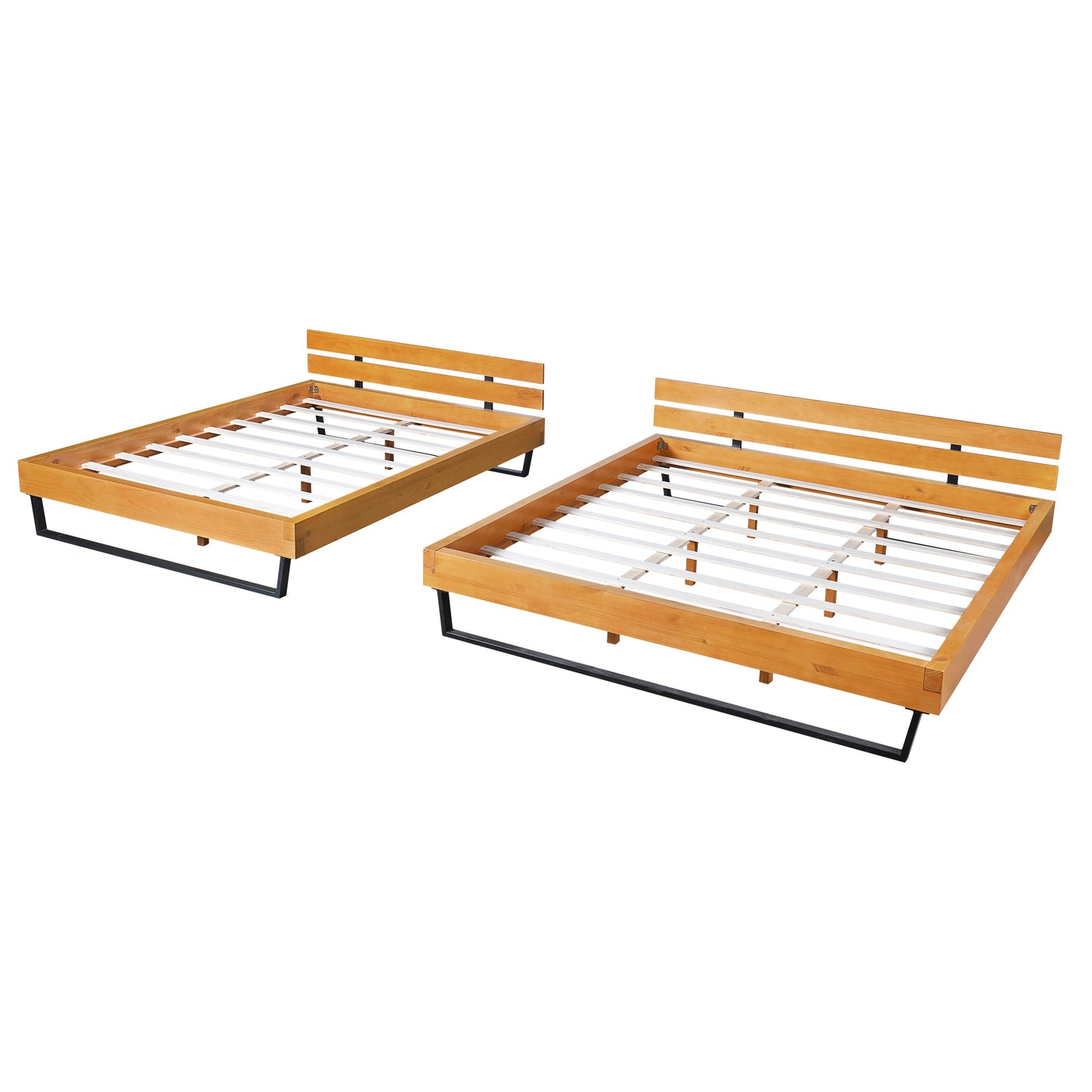 Solid Pine Wood Bed Frame and Black Accents