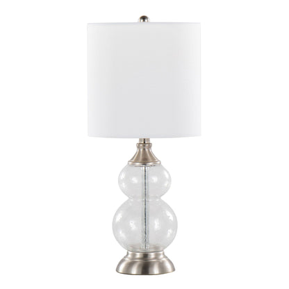 Belle contemporary lamp set of 2 with white shade and clear glass orb base on Tampa Home & Garden Store