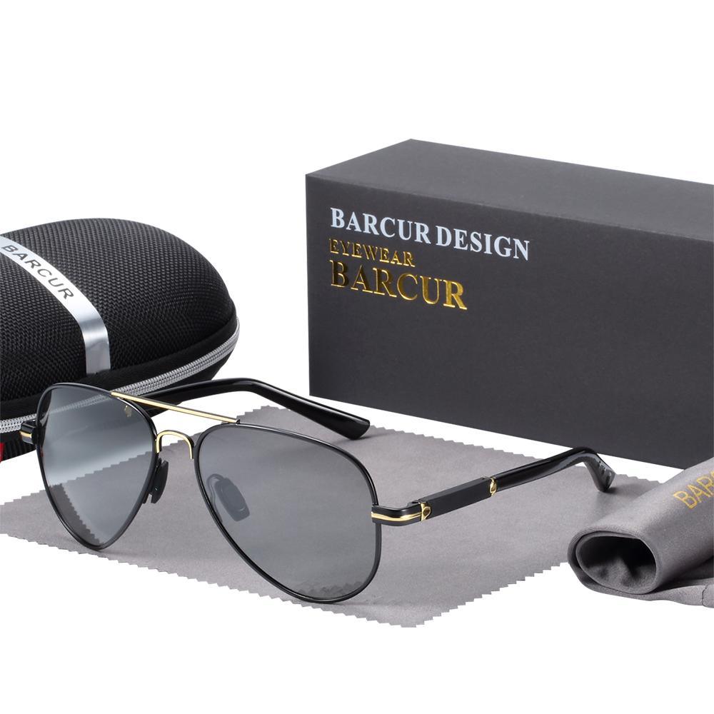 Barcur aviator sunglasses with black frame, polarized UV400 lenses and gold accents on Tampa Home & Garden Store
