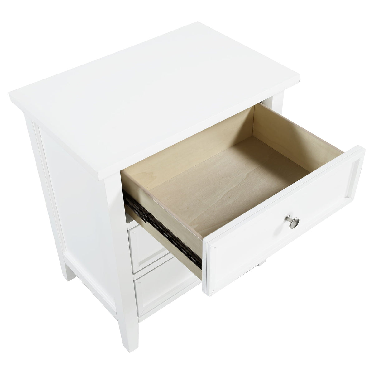 White 3-drawer accent nightstand with metal glides and light wood interior by HouseOfZazla on Tampa Home & Garden Store