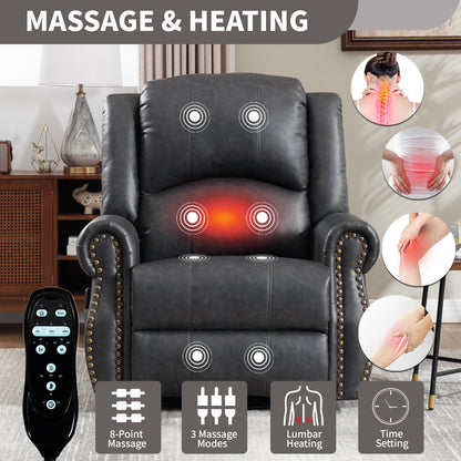 Heat Massage Recliner Chair HouseOfZazla with Rocker and Swivel black remote and massage zones on Tampa Home & Garden Store