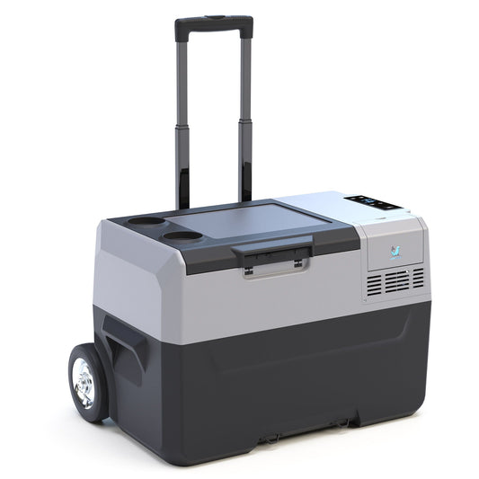 HouseOfZazla portable freezer with 6'' off-road wheels, app control, gray 12V cooler on Tampa Home & Garden Store