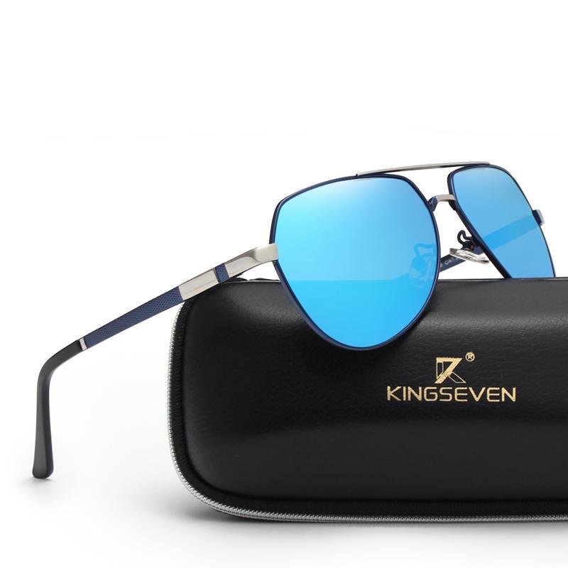 Stevvex unisex aviator sunglasses with blue mirrored lenses polarized on KINGSEVEN case on Tampa Home & Garden Store