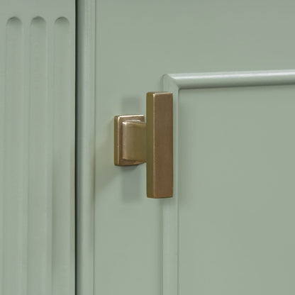 Retro bathroom vanity with sink in green finish brass square hardware and soft-closing doors on Tampa Home & Garden Store