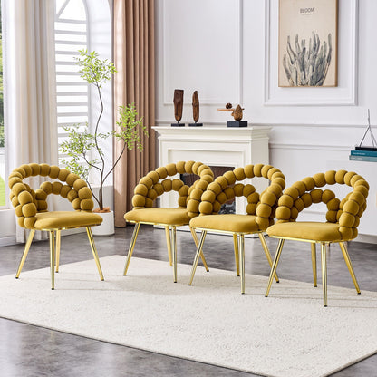 Puffy Bubble Ball Chain Chairs Set in mustard yellow with gold legs for dining room on Tampa Home & Garden Store