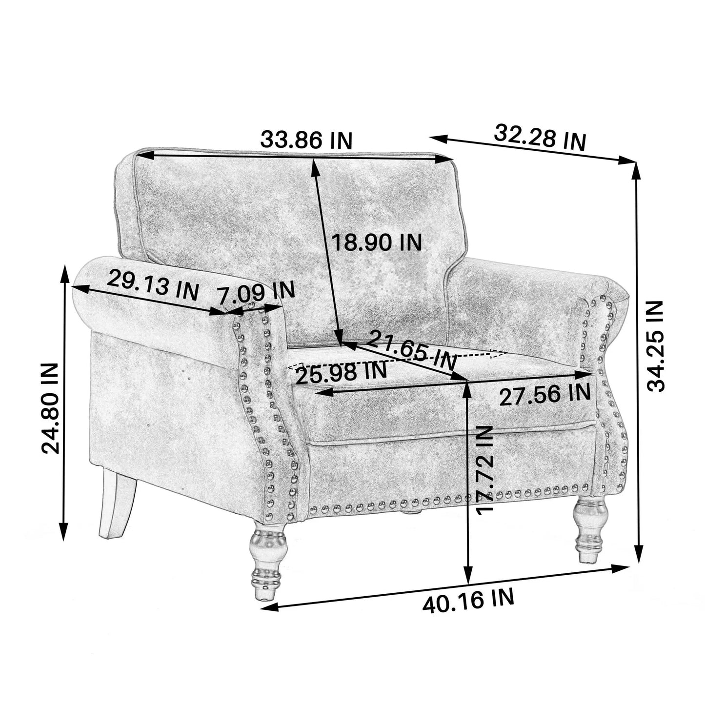 Rolled Arm Sofa Nailhead Trim 1-seat couch with wooden legs Unique Piece Furniture on Tampa Home & Garden Store