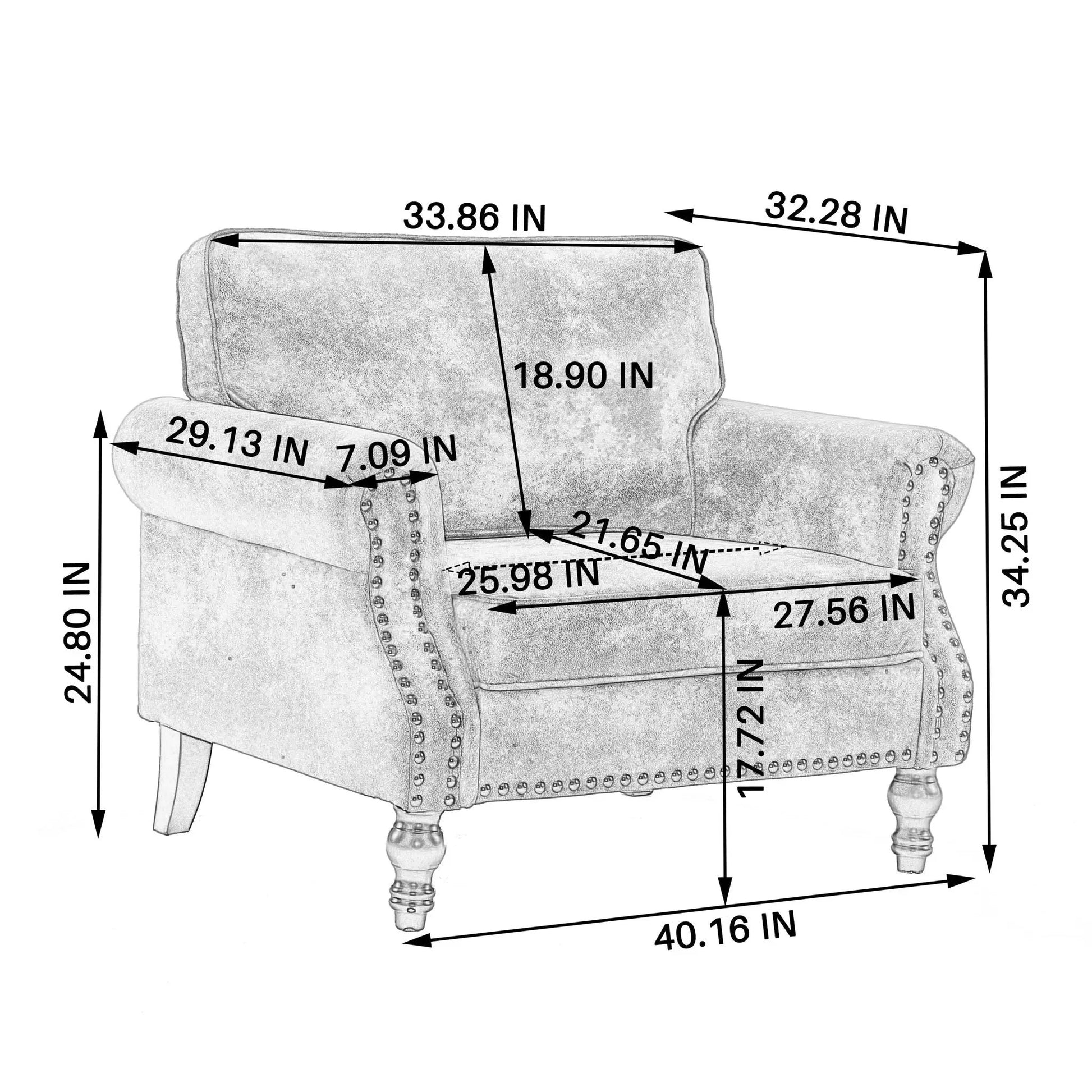 Rolled Arm Sofa Nailhead Trim 1-seat couch with wooden legs Unique Piece Furniture on Tampa Home & Garden Store