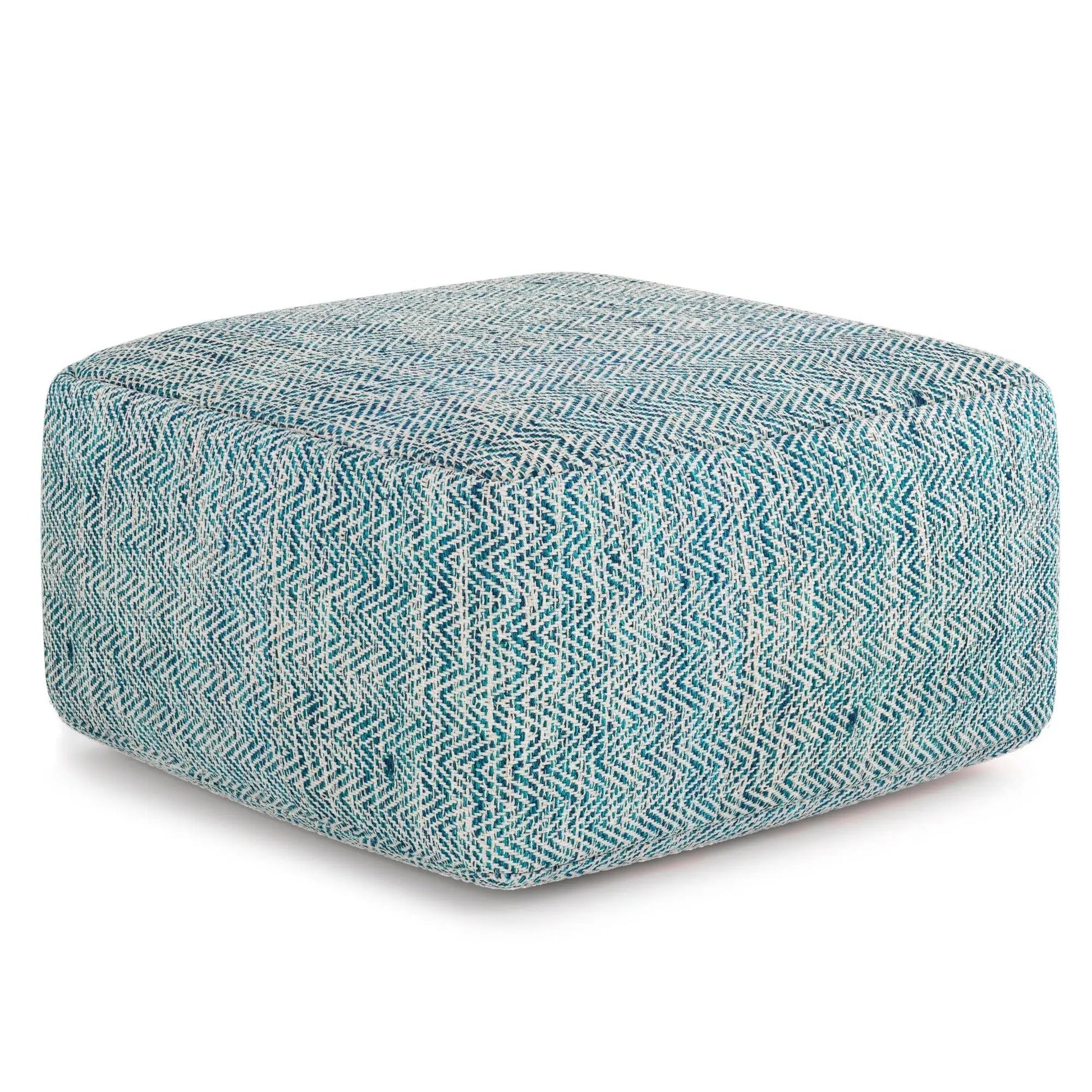 Nate Handcrafted Square Pouf, blue chevron woven fabric, Unique Piece Furniture on Tampa Home & Garden Store