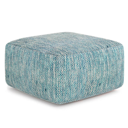 Nate Handcrafted Square Pouf, blue chevron woven fabric, Unique Piece Furniture on Tampa Home & Garden Store