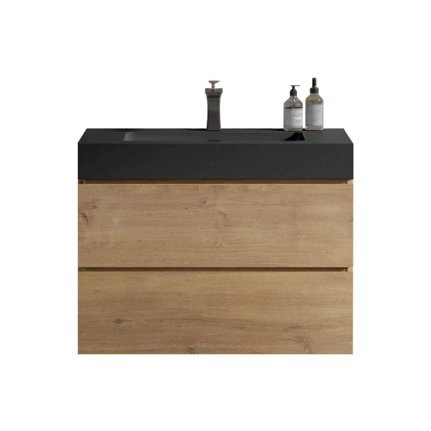 Alice natural oak floating vanity with sink, black countertop, Unique Piece Furniture on Tampa Home & Garden Store