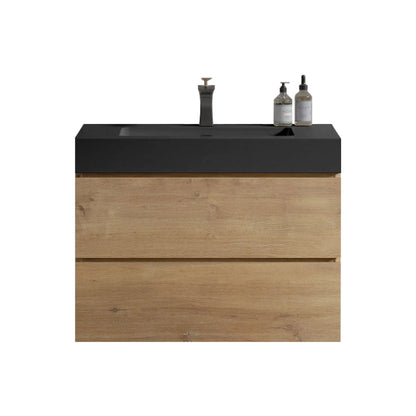 Alice natural oak floating vanity with sink, black countertop, Unique Piece Furniture on Tampa Home & Garden Store