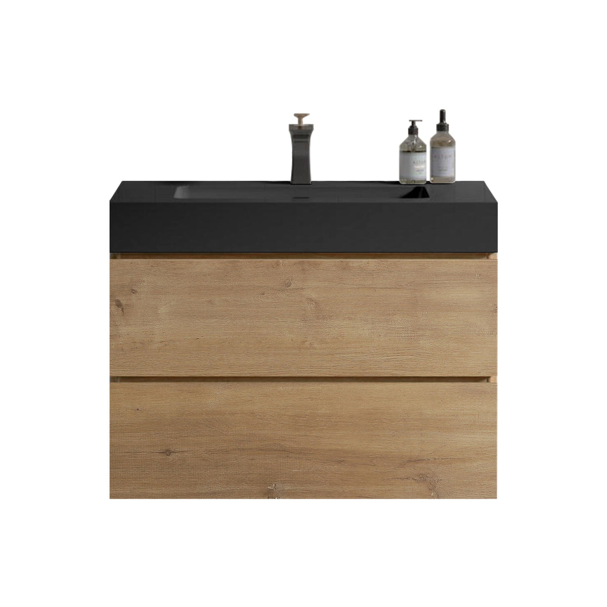 Natural Oak Bathroom Vanity with Floating Quartz Sink Light Brown by HouseOfZazla on Tampa Home & Garden Store
