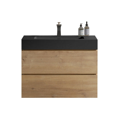 Natural Oak Bathroom Vanity with Floating Quartz Sink Light Brown by HouseOfZazla on Tampa Home & Garden Store
