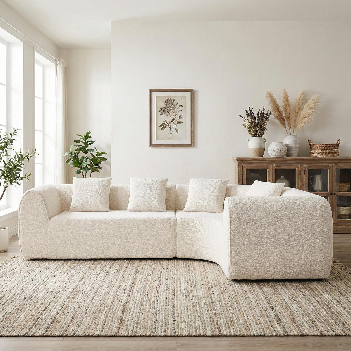 110in modern curved L-shaped modular sectional sofa in ivory boucle fabric HouseOfZazla on Tampa Home & Garden Store