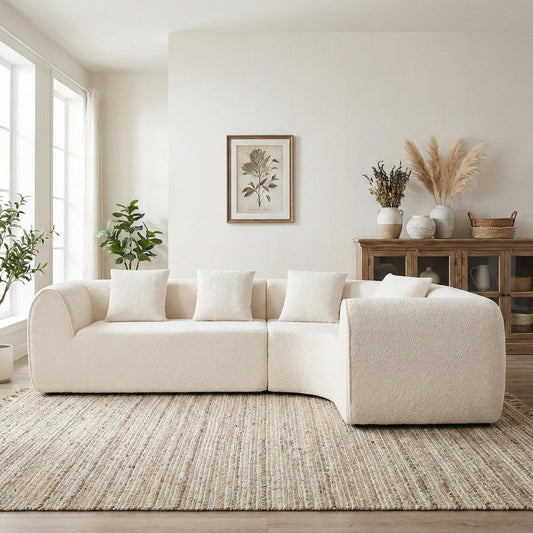 110in modern curved L-shaped modular sectional sofa in ivory boucle fabric HouseOfZazla on Tampa Home & Garden Store