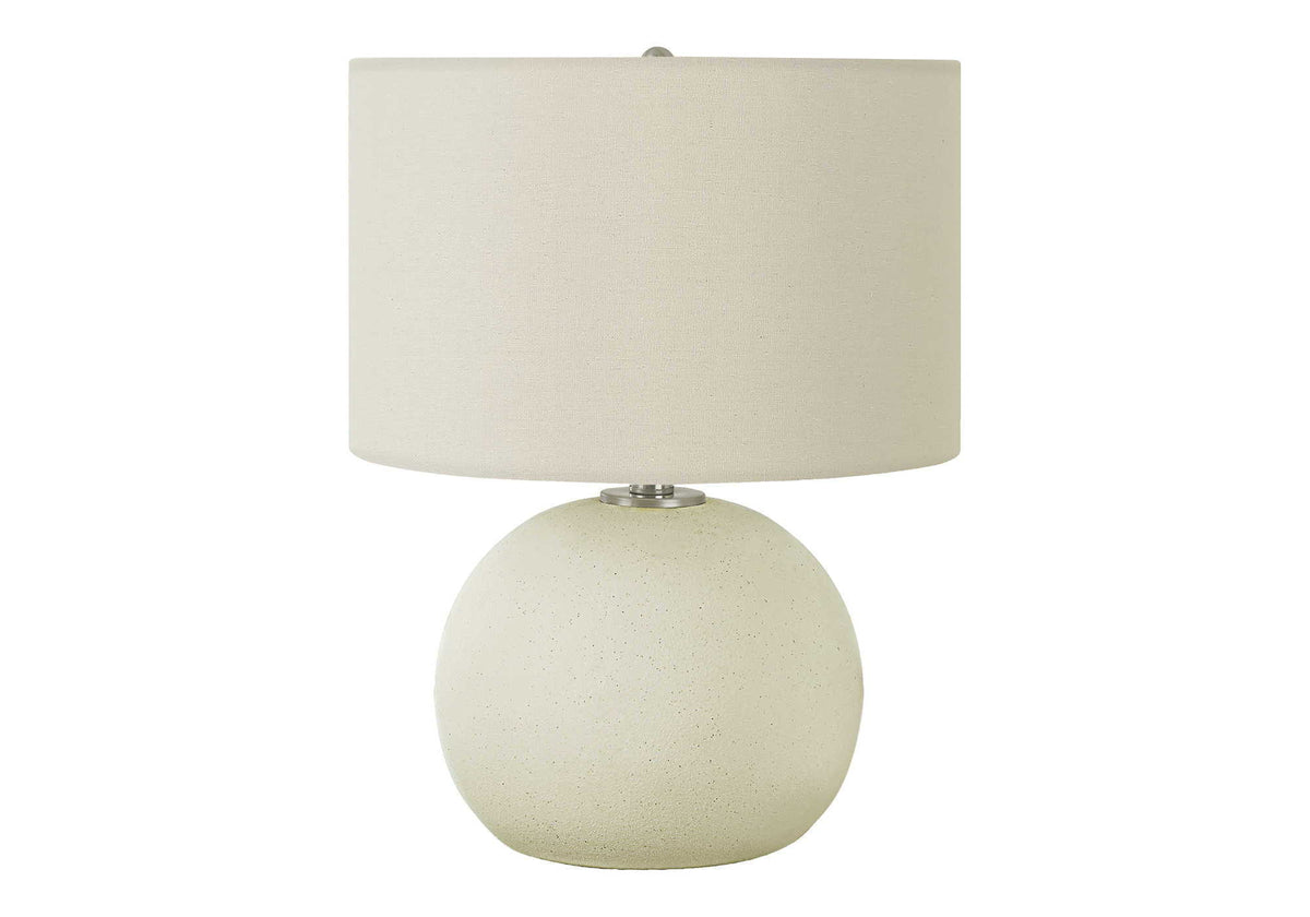 Contemporary ceramic table lamp by HouseOfZazla in cream with round base and drum shade on Tampa Home & Garden Store