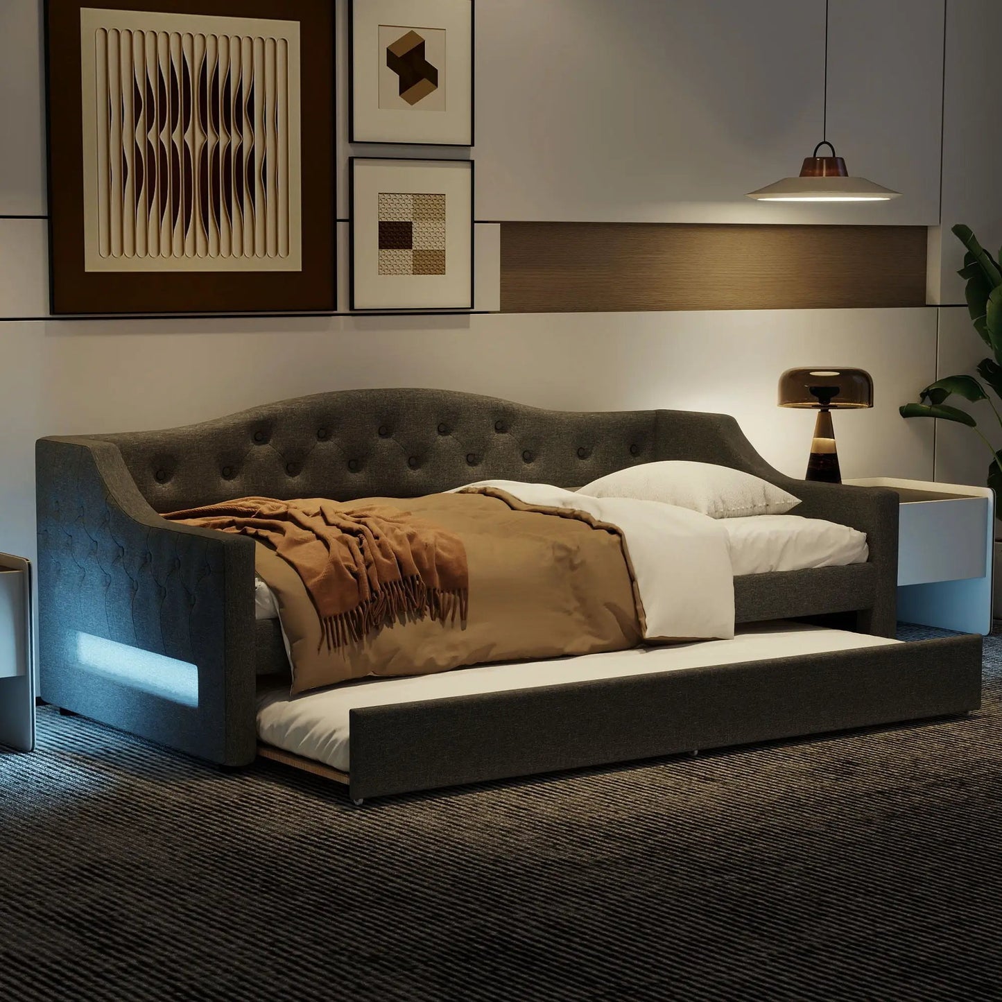 Daybed With LED Lighting and Upholstered Frame