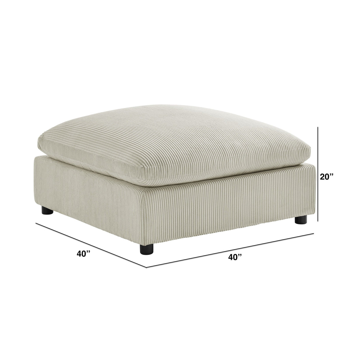 Chelsea Upholstered Ottoman with Removable Covers beige ribbed fabric by HouseOfZazla 40x40 in on Tampa Home & Garden Store