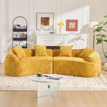Curved compressed sofa in mustard yellow fabric, Nordic stationary sofa by HouseOfZazla on Tampa Home & Garden Store