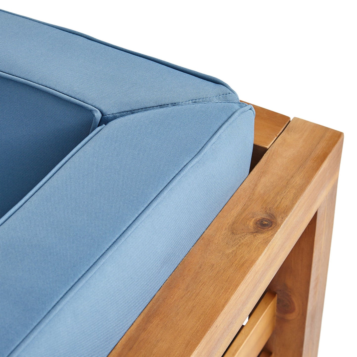 Outdoor Acacia Wood Patio Chair With Fabric Cushion blue fabric cushion on Tampa Home & Garden Store