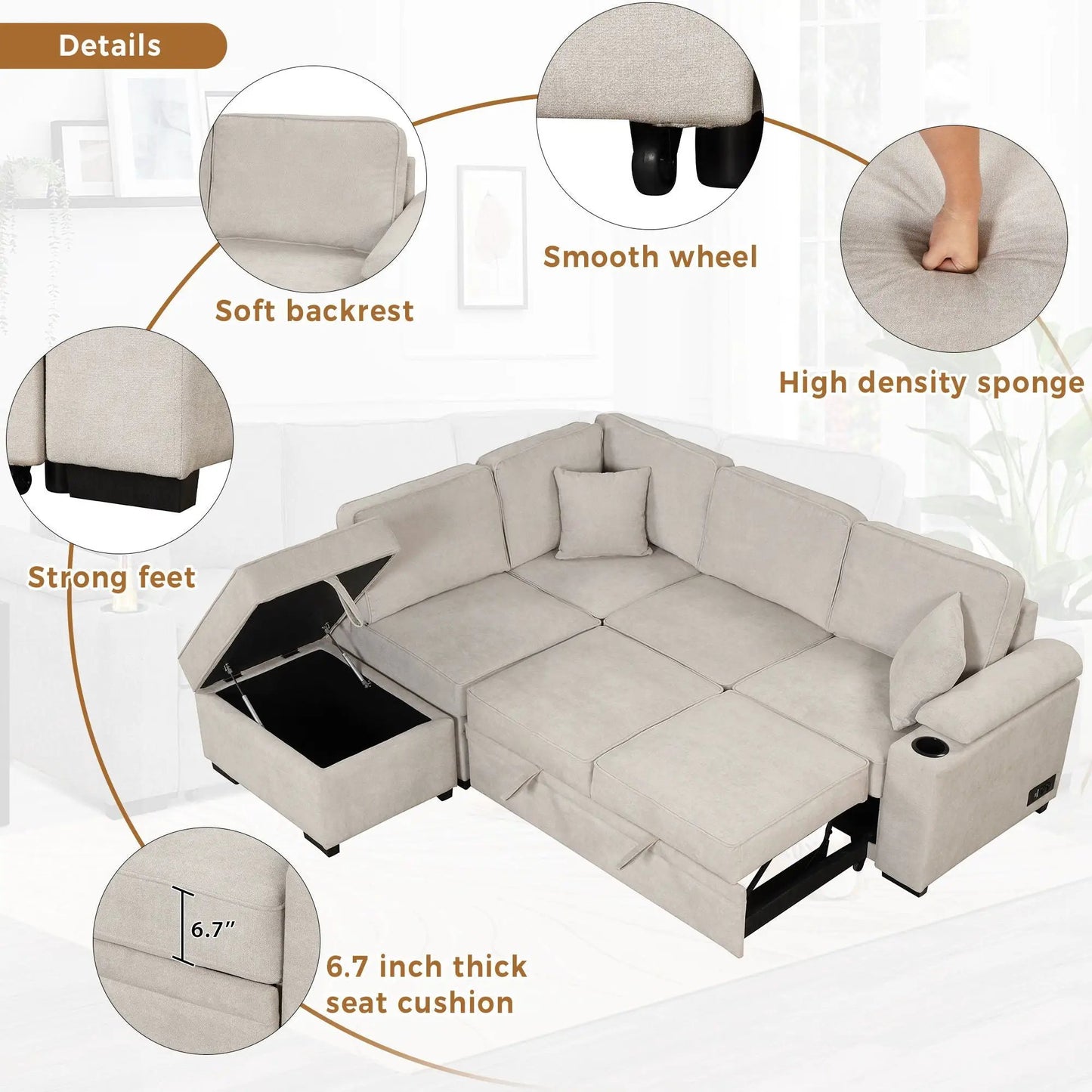 Sleeper Sofa Bed With Storage 2 In 1 Couch