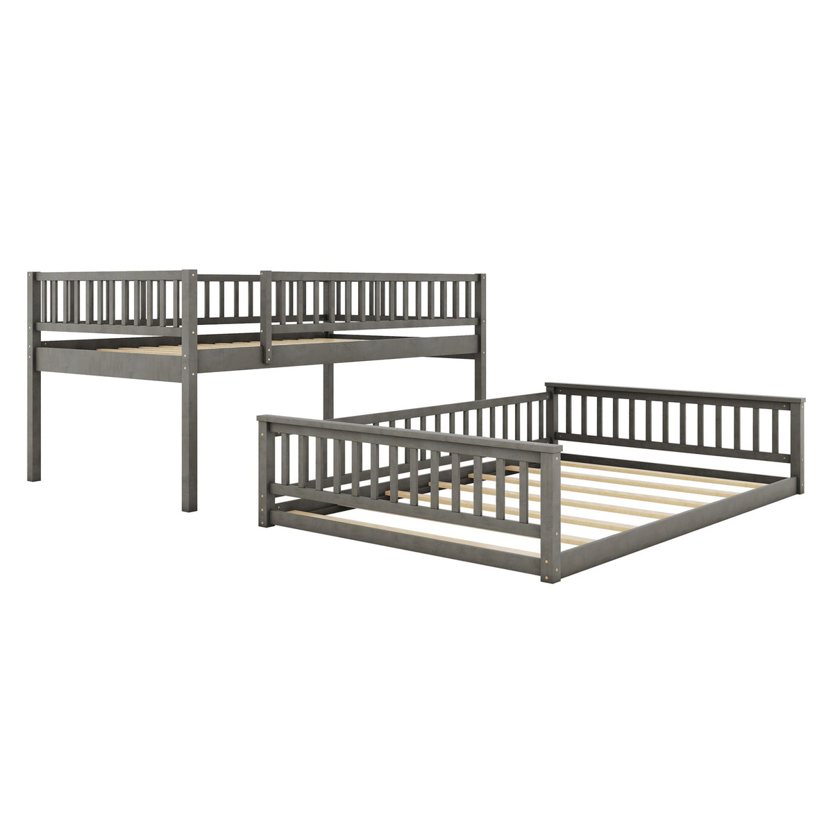 Bunk Bed With Ladder And Guardrails, gray metal frame, HouseOfZazla bunk bed, 2 units on Tampa Home & Garden Store