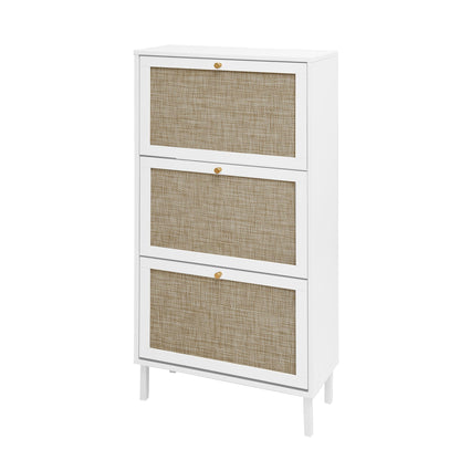 White shoe cabinet with 3 woven rattan fronts by HouseOfZazla for entryway on Tampa Home & Garden Store
