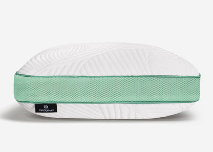BedGear Level Cuddle Curve Pillow 2.0 white backrest pillow with mint green band and Bedgear tag on Tampa Home & Garden Store