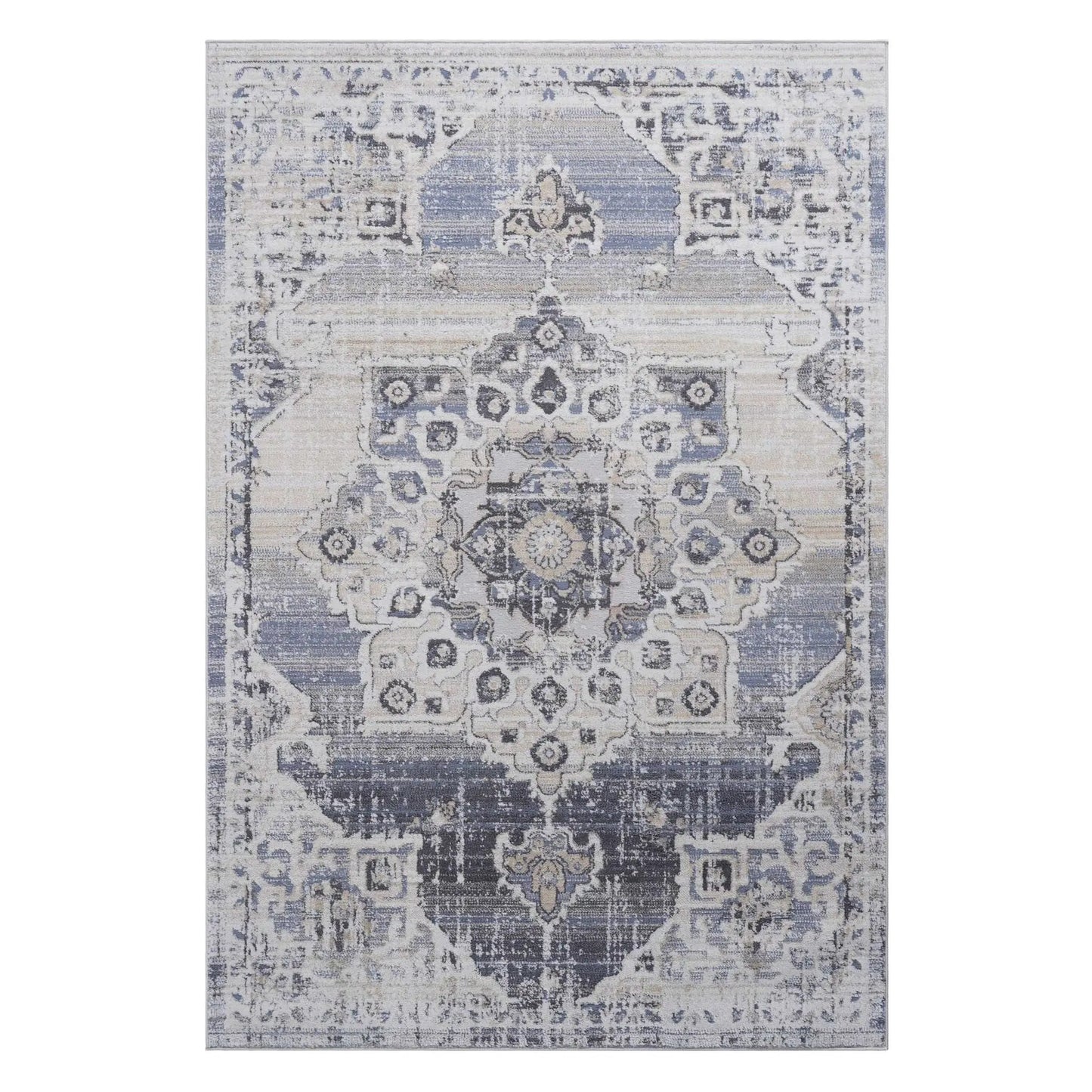 Payas - Medallion Rug distressed blue ivory palette Unique Piece Furniture area rug on Tampa Home & Garden Store