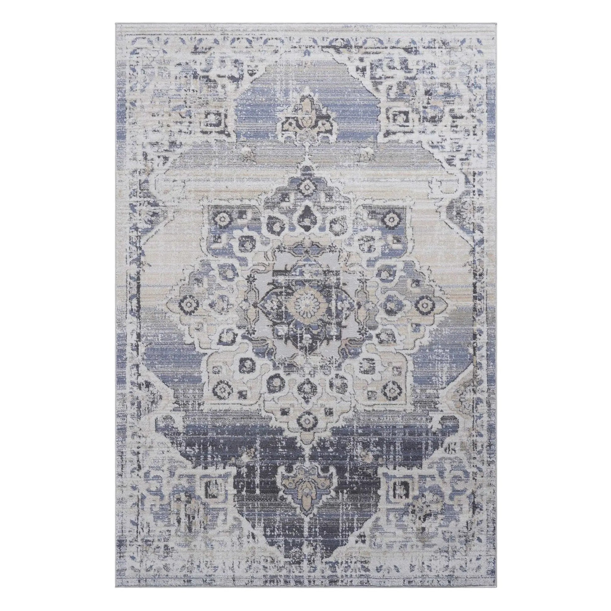Payas - Medallion Rug distressed blue ivory palette Unique Piece Furniture area rug on Tampa Home & Garden Store