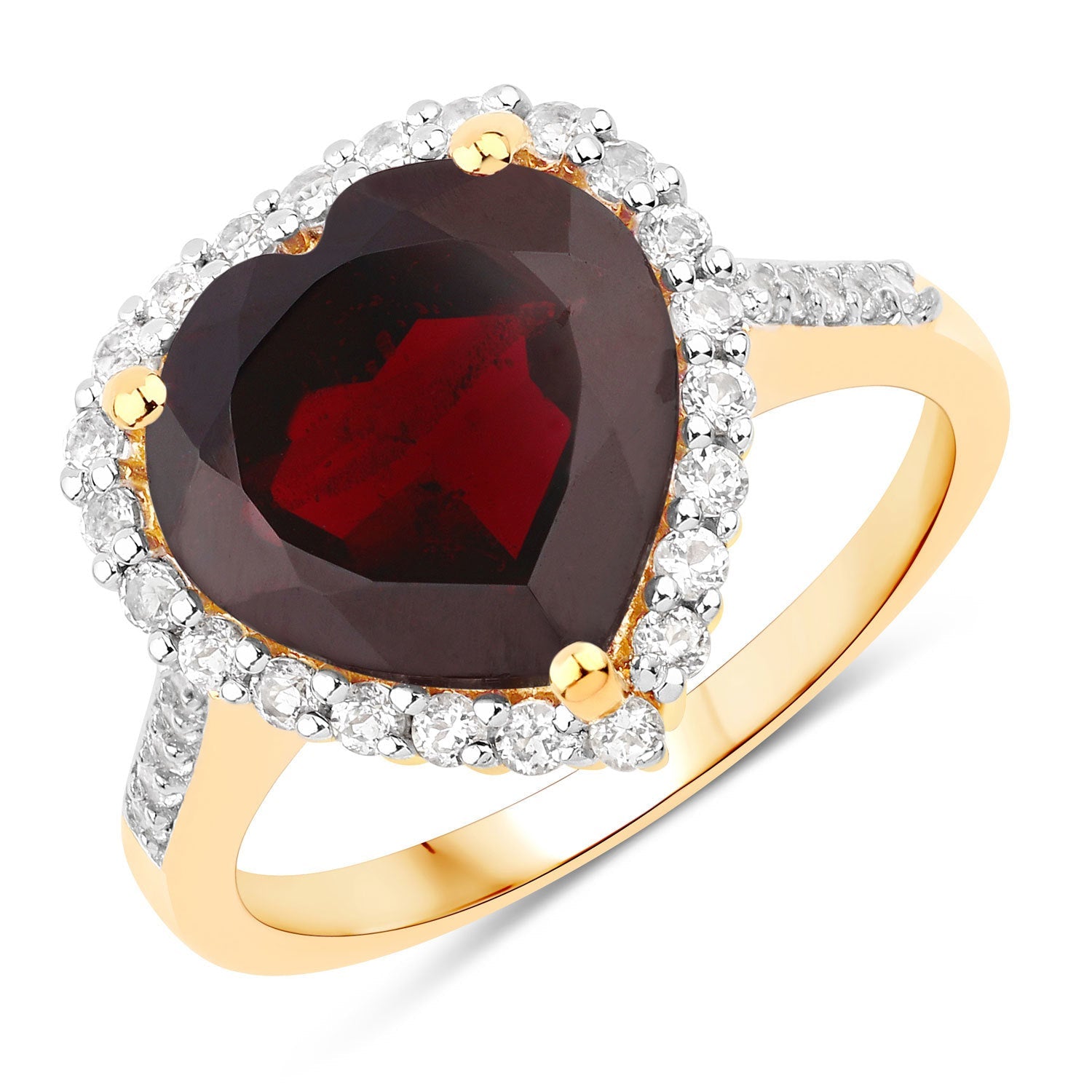 Genuine garnet ring center stone 5.86ct with white topaz halo on a yellow gold-tone band on Tampa Home & Garden Store