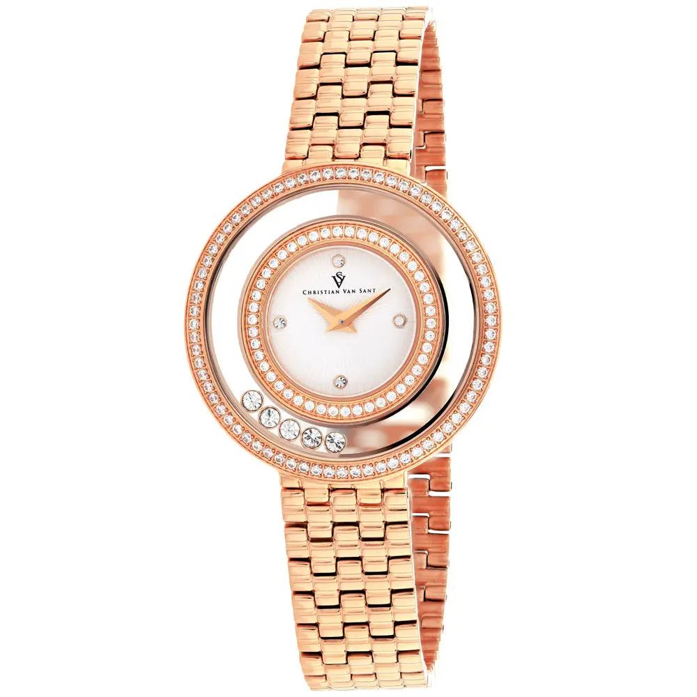 Christian Van Sant Gracieuse women's rose-gold watch with crystal bezel and linked bracelet on Tampa Home & Garden Store