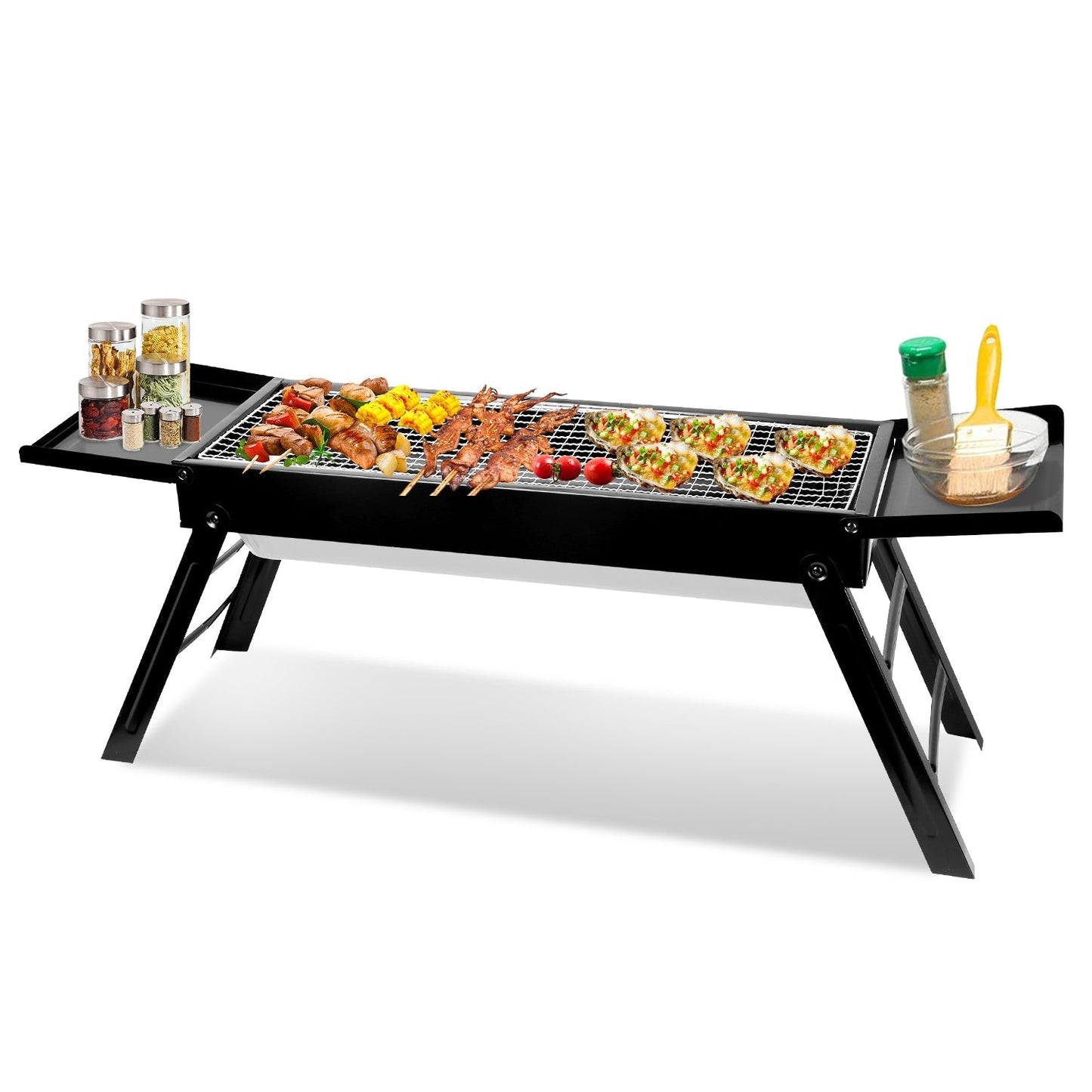 Foldable charcoal grill by GemGear with stainless steel grate and side shelf for camping on Tampa Home & Garden Store