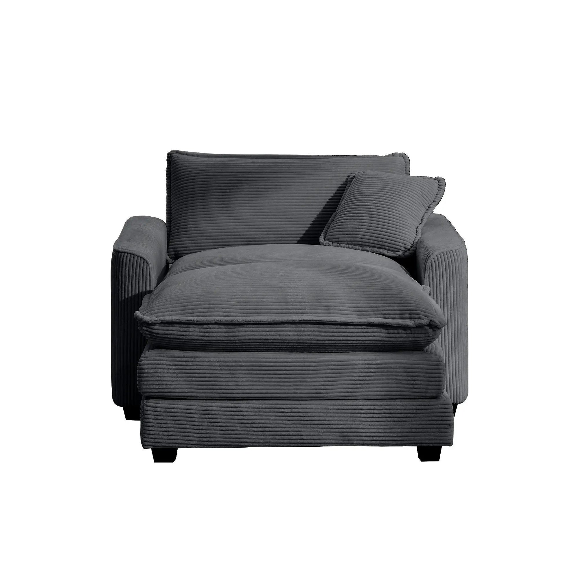 Single chair with footstool in dark gray corduroy with deep-seat and ribbed cushions on Tampa Home & Garden Store