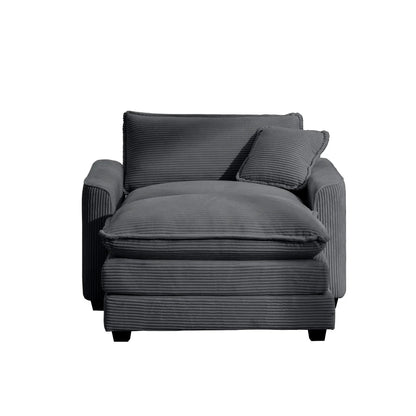 Single chair with footstool in dark gray corduroy with deep-seat and ribbed cushions on Tampa Home & Garden Store