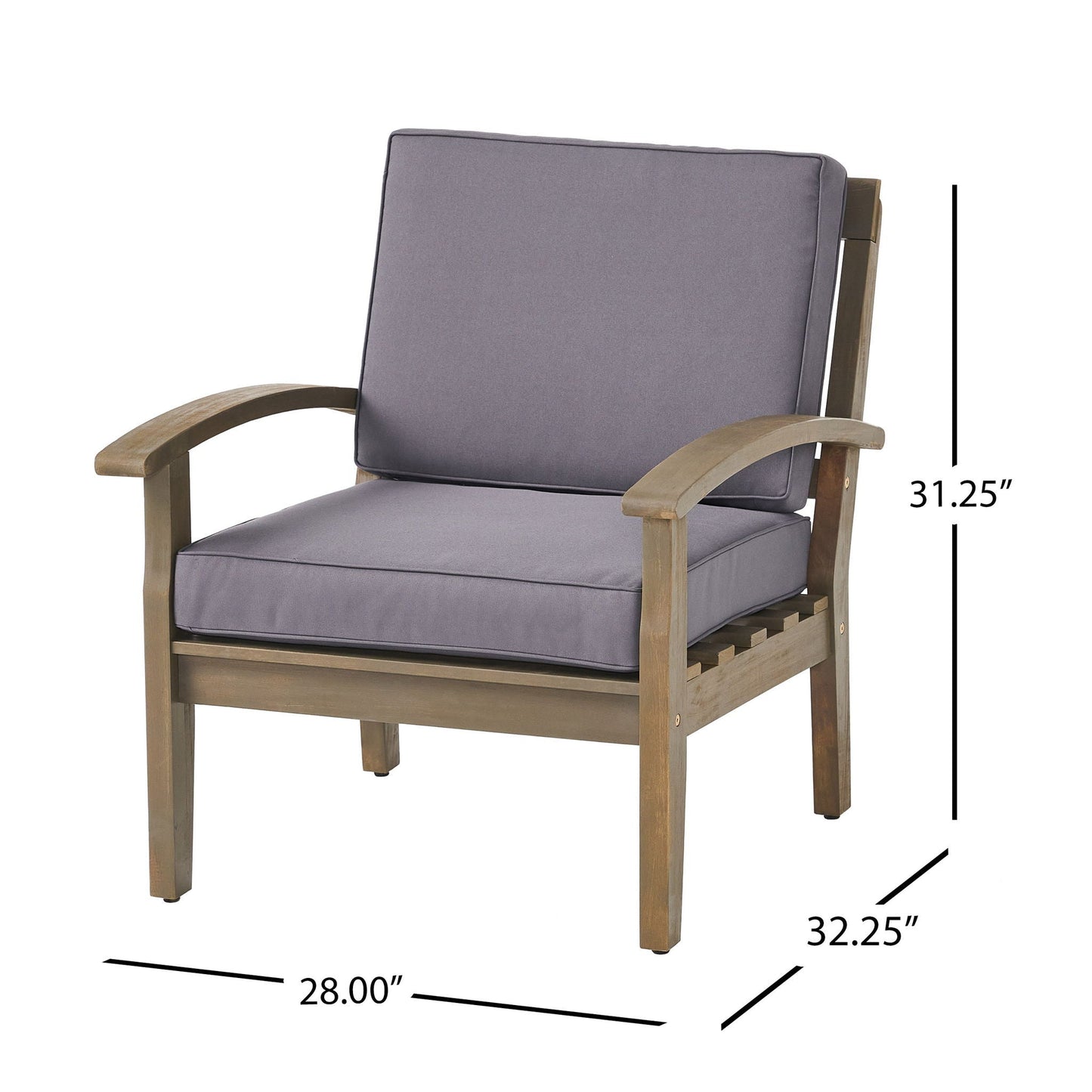 Peyton Club Chair outdoor arm chair in acacia wood with dark gray cushions by HouseOfZazla on Tampa Home & Garden Store