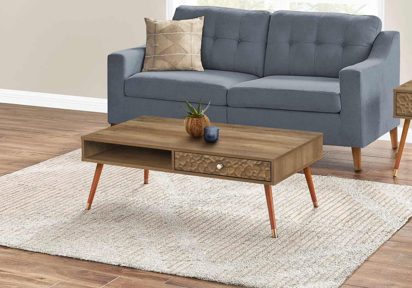 Coffee table with storage drawer, walnut finish, mid-century wood legs by Unique Piece Furniture on Tampa Home & Garden Store
