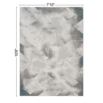 Gray modern area rug by HouseOfZazla with 3D geometric texture and diagonal block patterns on Tampa Home & Garden Store
