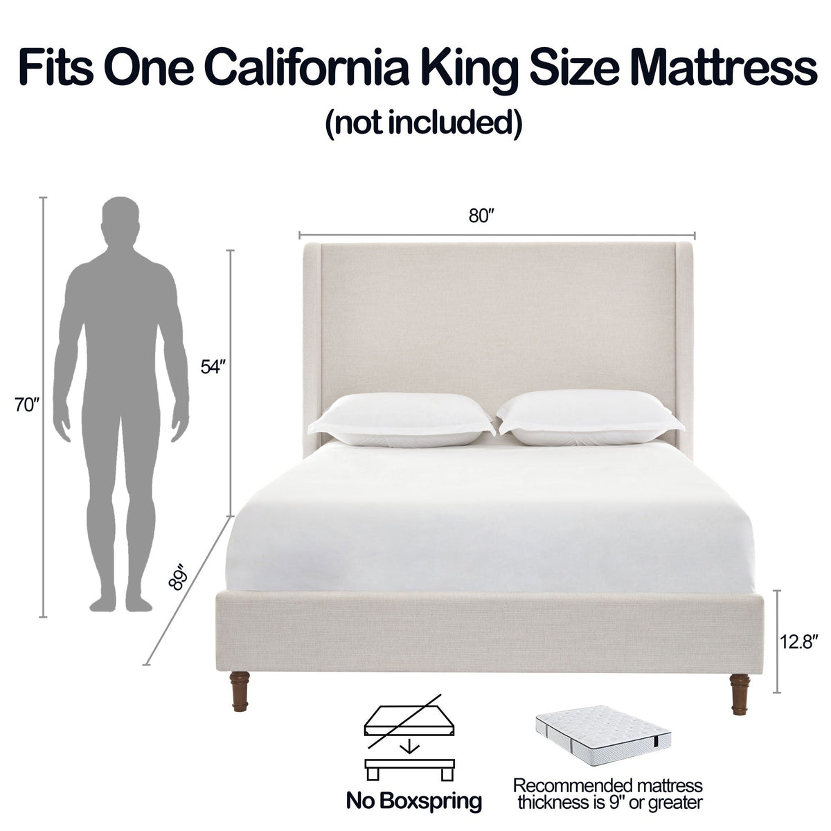 Harper tall headboard upholstered bed in beige fabric by HouseOfZazla; no box spring needed on Tampa Home & Garden Store